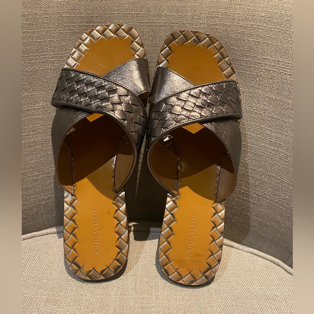 Bottega Veneta Metallic Intrecciato Weave Slides